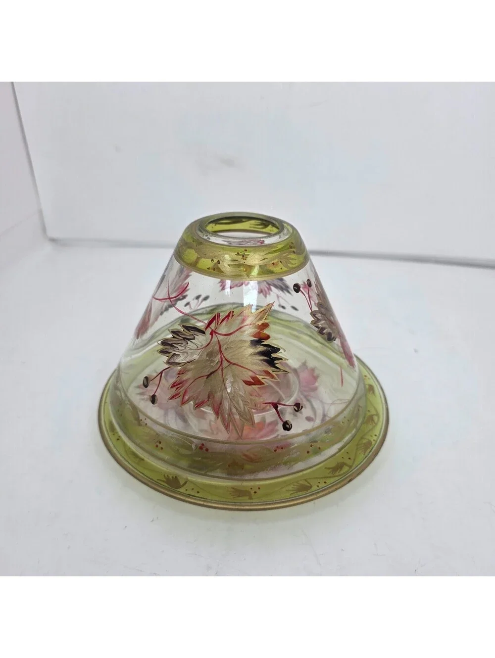 Yankee Candle Shade & Plate Set Hand Painted Glass Autumn Maple Leaf Fall Vtg